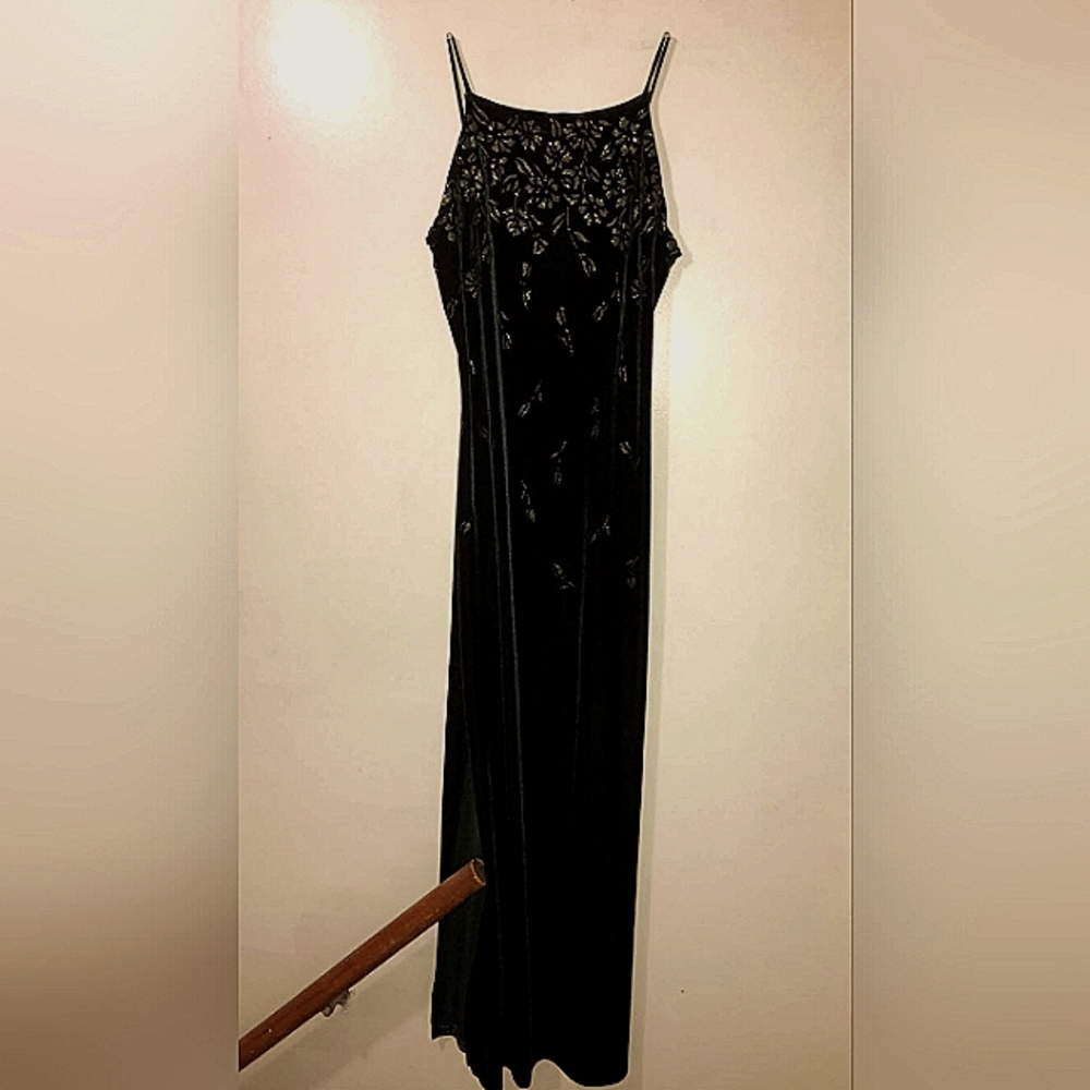 Hunter Green Floral Prom Dress with Slits